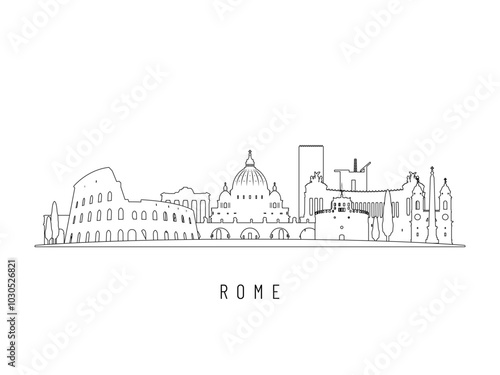 Detailed Rome skyline vector illustration. Rome buildings in line art style, perfect for modern designs.