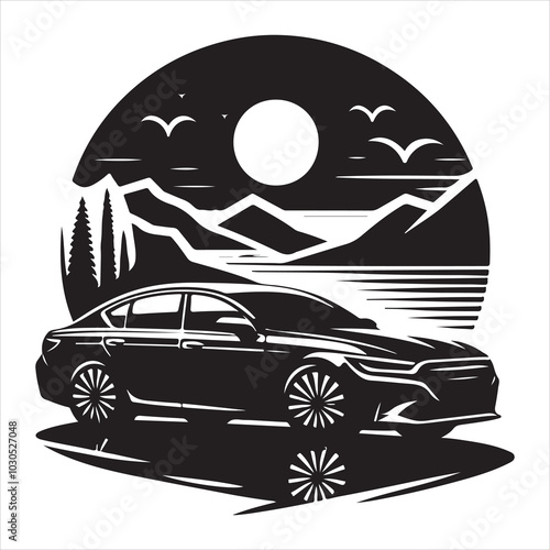 Elegant Ride Modern Sedan Car Silhouette Design , black colour vactor 