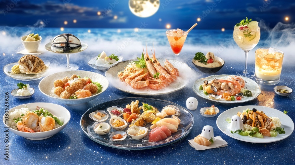 Fototapeta premium American Halloween beach party eerie seafood dishes