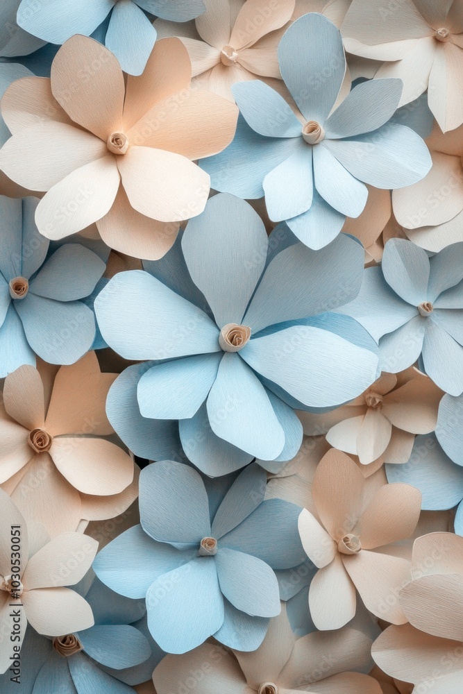 Paper flowers in light blue and beige colors Paper flowers in light blue and beige colors