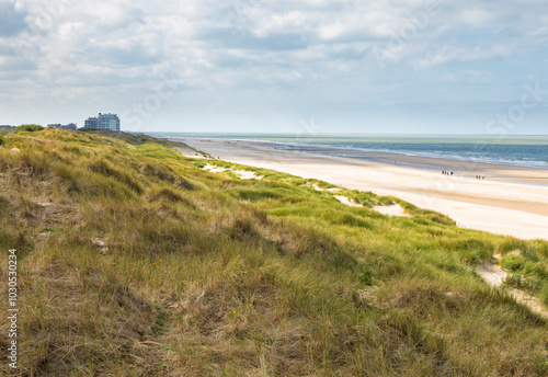 North Sea beach and dunes at Blankenberge, Belgium photo