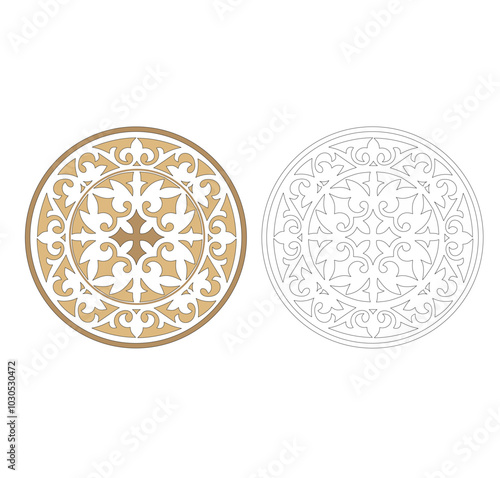 ANCIENT HERALDIC EMBLEM OF GOLD DECORATED IN BAROQUE STYLE DECORATIVE ELEGANCE LUXURY PATTERNS GOLD STOCK ILLUSTRATION