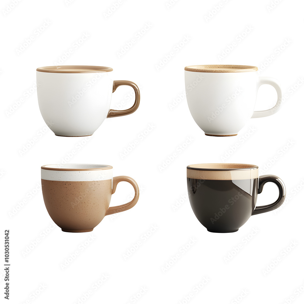 Coffee Cups, White, Brown, Black, Colorful Stripes Coffee Cups, White, Brown, Black, Colorful Stripes