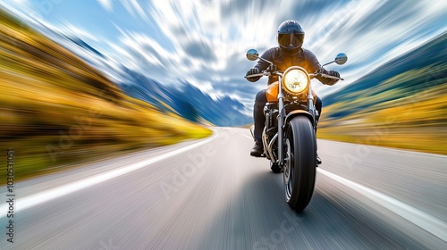 Wallpaper Mural A motorcyclist riding fast on a scenic mountain highway, the bike in motion as the landscape blurs behind. Torontodigital.ca