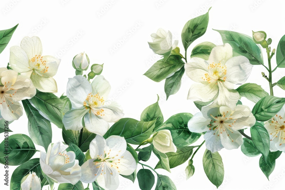 Obraz premium watercolor of jasmine flowers. ai generated