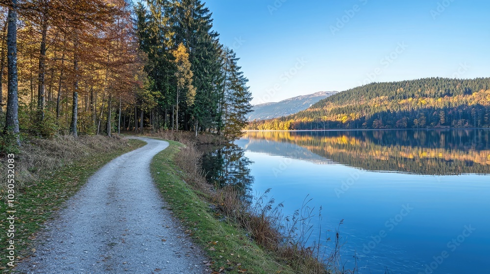 Serene View of a Quiet Lake Reflecting Nature's Beauty Serene View of a Quiet Lake Reflecting Nature's Beauty