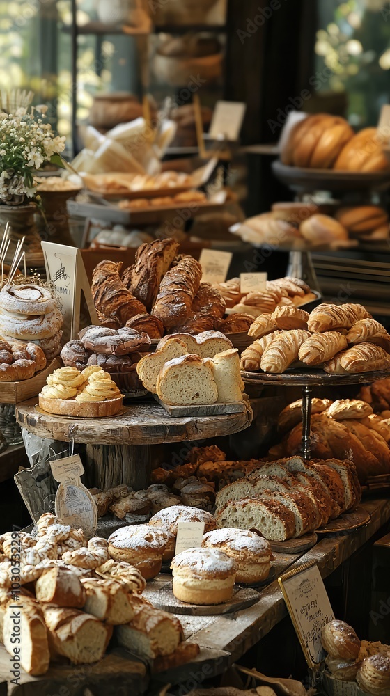 Rustic Bakery Counter Filled with Fresh Pastries