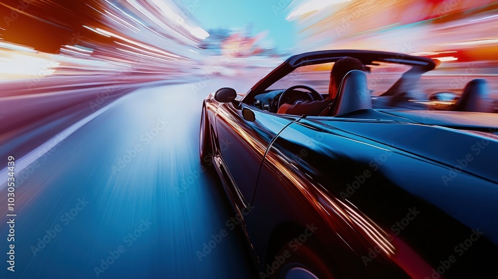 fast-moving cabriolet in action movie chase scene, sleek and intense fast-moving cabriolet in action movie chase scene, sleek and intense