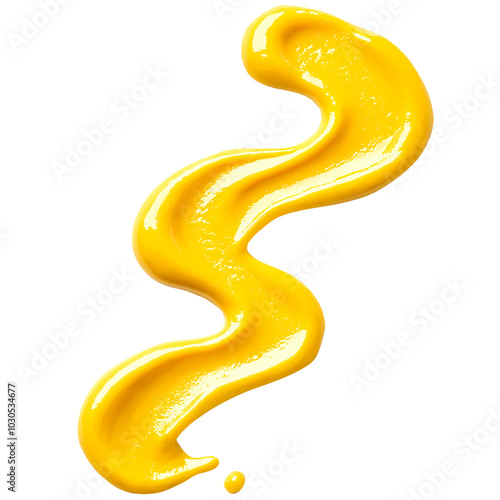 Mustard Sauce Drip in Curved Shape Isolated on a Transparent Background