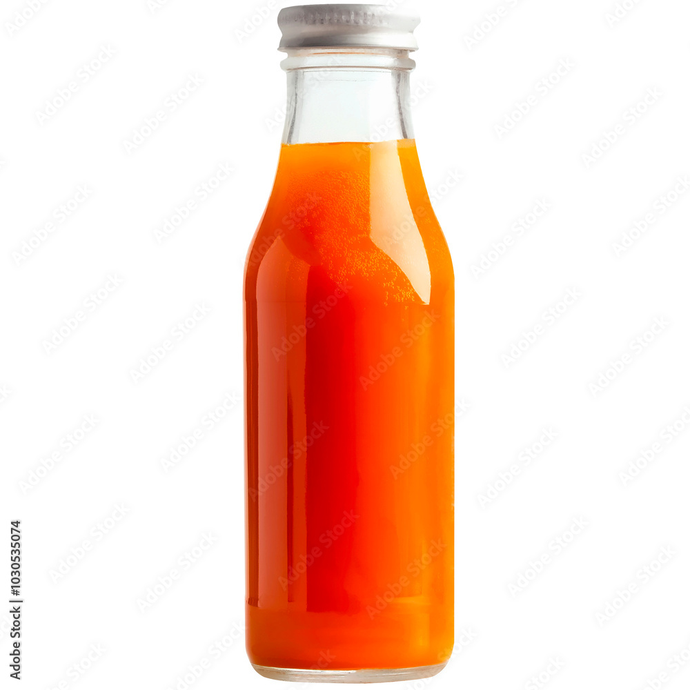 Glass Bottle of Fresh Carrot Juice Isolated on a Transparent Background Glass Bottle of Fresh Carrot Juice Isolated on a Transparent Background