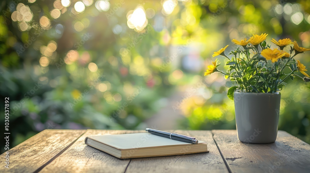 Serene View of Table with Journal and Pen Serene View of Table with Journal and Pen
