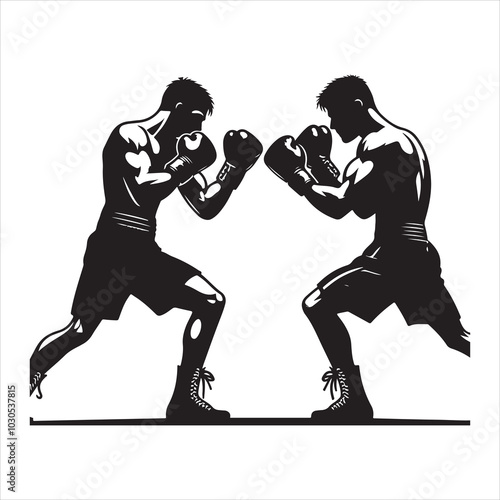 Fight Night Boxers Locked in Fierce Combat Stance , black colour vactor 