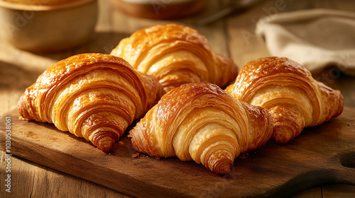 Freshly baked croissants with flaky golden layers