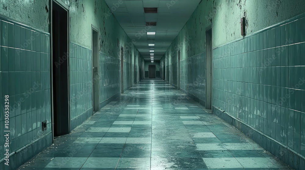 Serene Abandoned Hospital Hallway View Serene Abandoned Hospital Hallway View