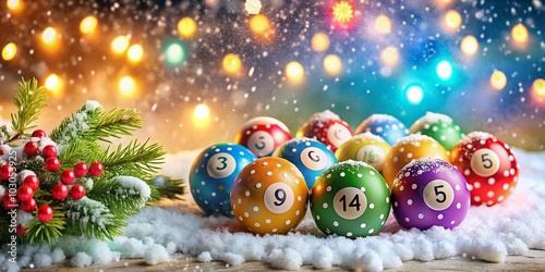 Festive Bingo Lottery Balls and Snowballs for a Whimsical Christmas Theme