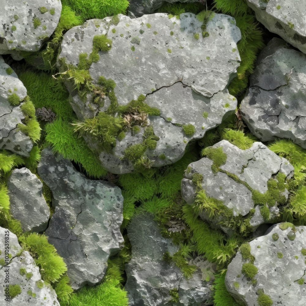 Obraz premium Seamless stone with moss texture for design projects.