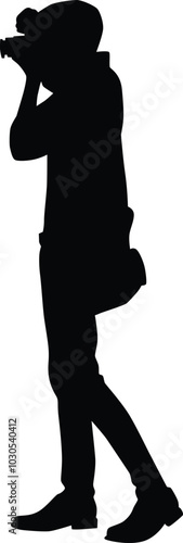 Photographer full body silhouette illustration. People taking picture using camera.