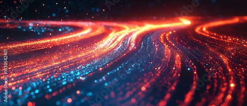 Abstract depiction of an information highway featuring vibrant streams of light flowing in multiple directions, illustrating rapid communication