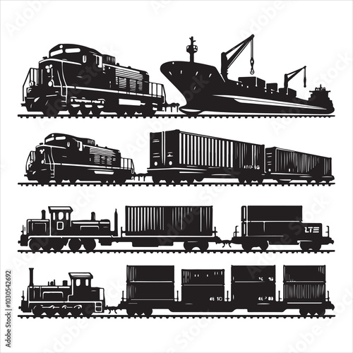 Freight Carrier Cargo Train Silhouette Art  , black colour vactor 