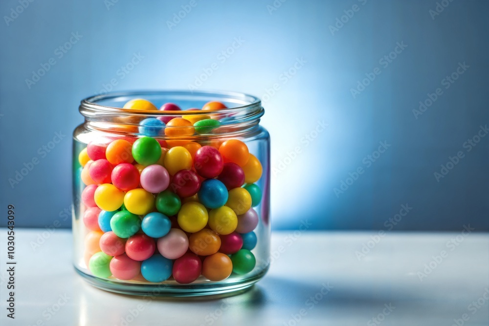 Glass jar filled with colorful candy gumballs and texture Glass jar filled with colorful candy gumballs and texture
