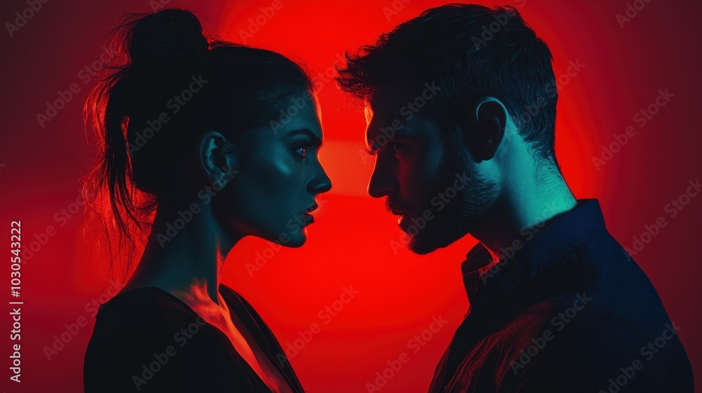 Two individuals locked in a tense confrontation, body language intense and dramatic lighting emphasizing their heated emotions. Two individuals locked in a tense confrontation, body language intense and dramatic lighting emphasizing their heated emotions.