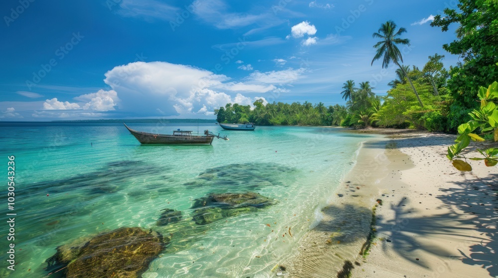 Fototapeta premium Tropical Paradise Beach with Boats