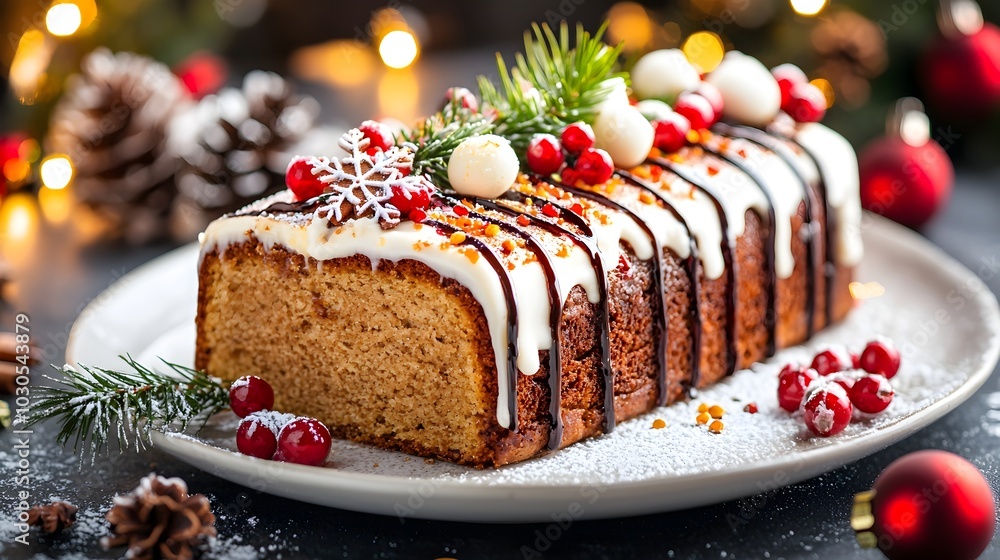Freshly baked warm gingerbread loaf with festive to be served and enjoyed at a cozy winter holiday party or event Freshly baked warm gingerbread loaf with festive to be served and enjoyed at a cozy winter holiday party or event