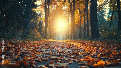 Serene Pathway in a Colorful Autumn Forest