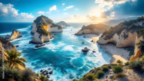 Dramatic Coastal Landscape with Rugged Cliffs and Crystal Clear Water