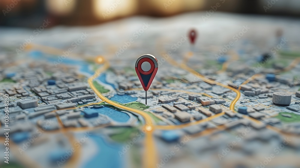 Digital GPS Location on the Map with Pin Route Path Concept Digital GPS Location on the Map with Pin Route Path Concept