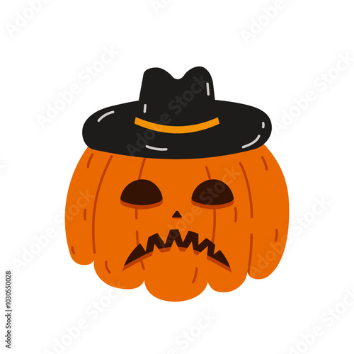 Pumpkin Halloween isolated. A pumpkin with a hat without a background. Vector illustration