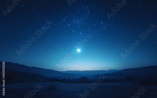 Wallpaper Mural Subtle Star of David lights up the sky in a minimalistic style, symbolizing prayer and support for Israel Torontodigital.ca