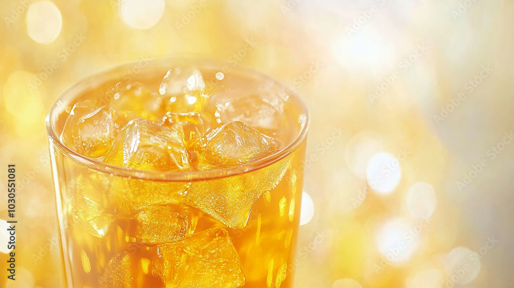 Glass of barley tea with ice cubes floating. Glass of barley tea with ice cubes floating.