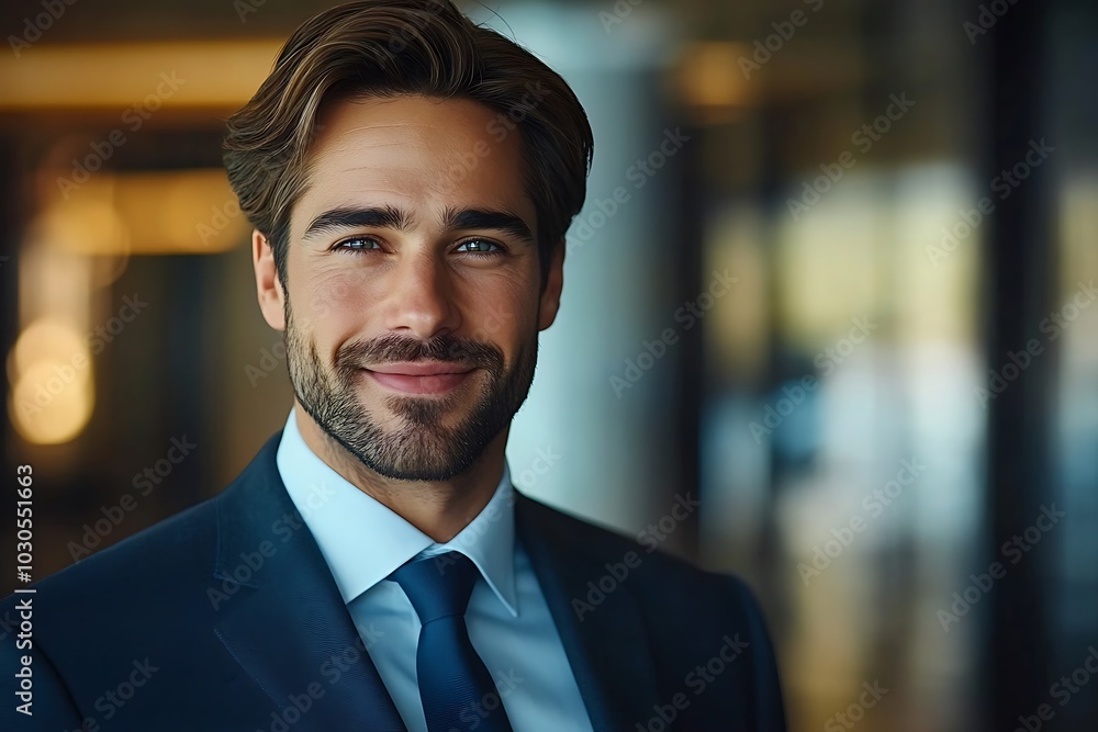 Confident Young Man in White Shirt and Blue Suit Smiling Confident Young Man in White Shirt and Blue Suit Smiling