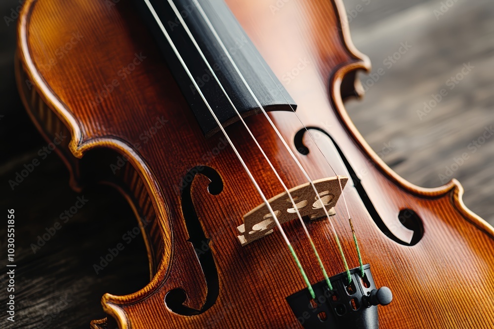 Close-up of a beautifully crafted wooden violin showcasing intricate details. Close-up of a beautifully crafted wooden violin showcasing intricate details.