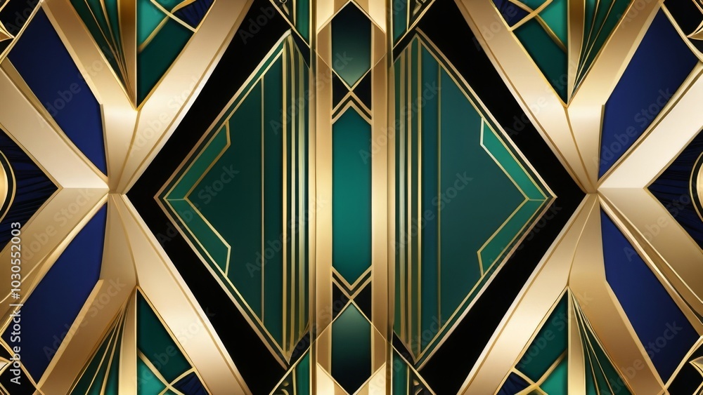 A beautiful gold and green geometric pattern, colorful, vibrant decoration. A beautiful gold and green geometric pattern, colorful, vibrant decoration.