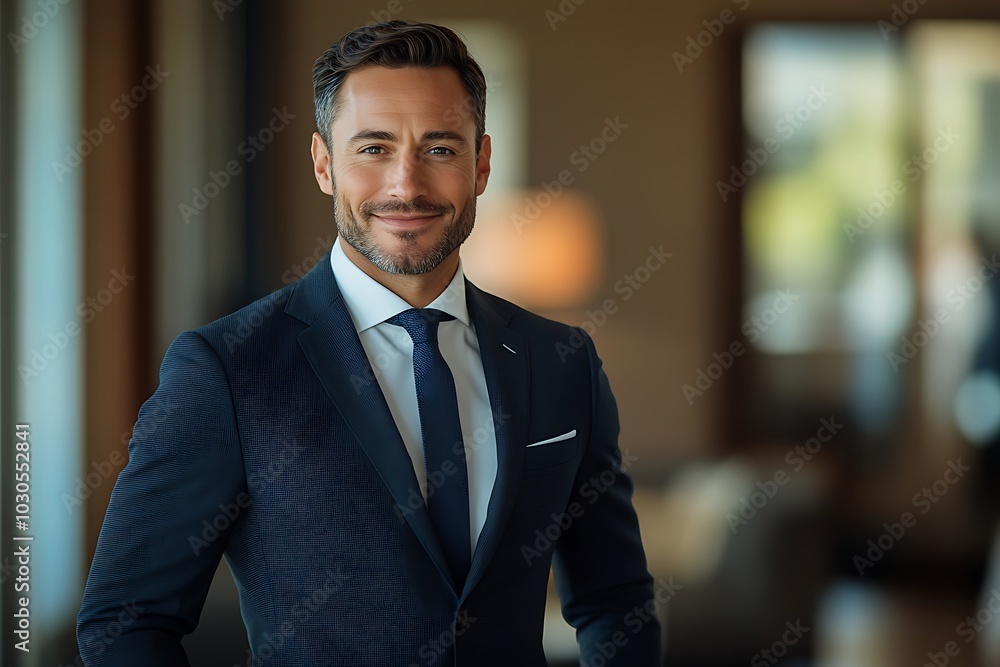 Handsome Businessman in Suit Smiling Confidently Handsome Businessman in Suit Smiling Confidently