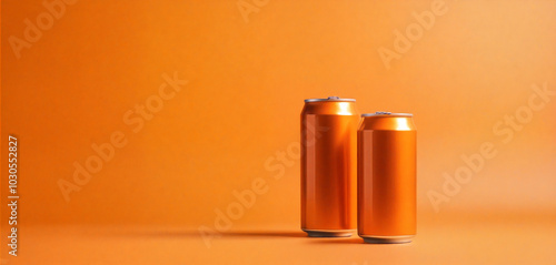 Two orange aluminum cans standing on orange background
