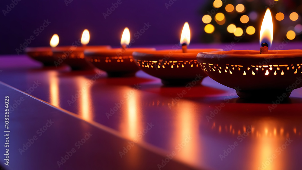 three traditional clay oil lamps, or diyas, festival celebration, Indian culture, Diwali decor three traditional clay oil lamps, or diyas, festival celebration, Indian culture, Diwali decor