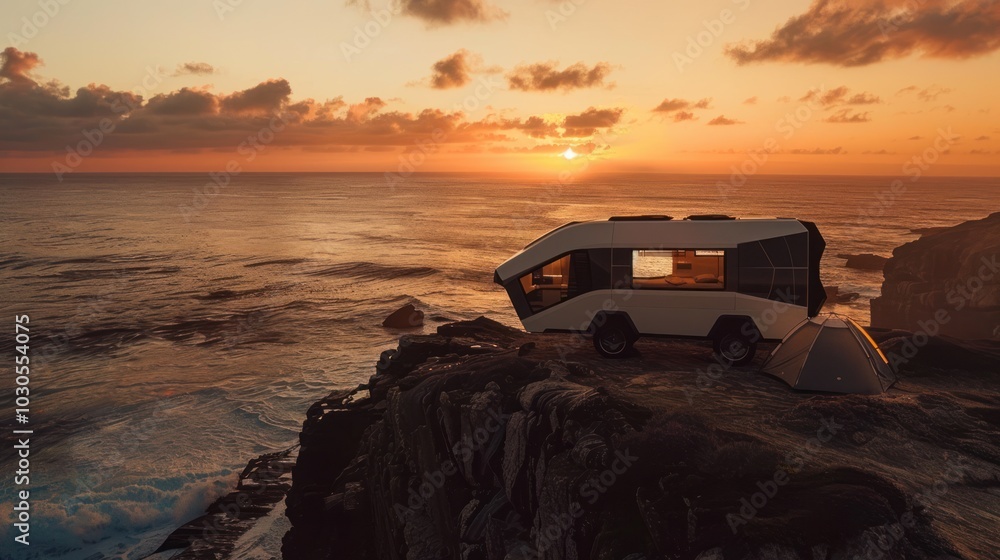 Fototapeta premium Futuristic Camper Van at Sunset