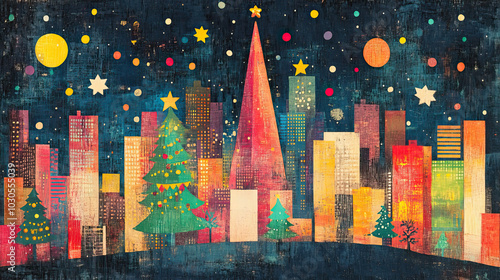 San Antonio, Texas, classic traditional Christmas wood block print effect. Woodblock Xmas theme printing. Graphic designed, illustration for travel poster, card, wallpaper, backdrop or banner