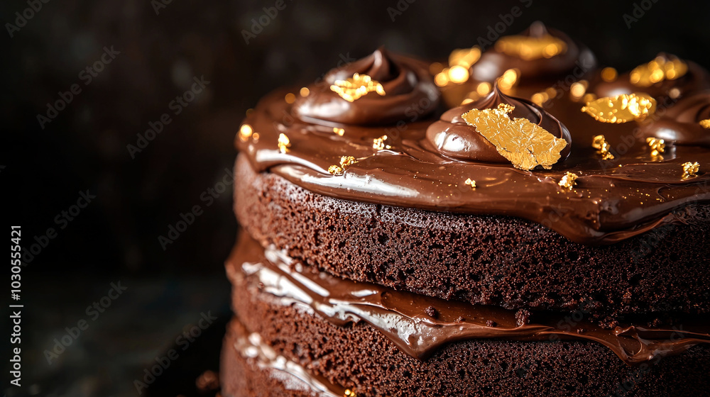 Chocolate cake with gold accents and frosting. Chocolate cake with gold accents and frosting.