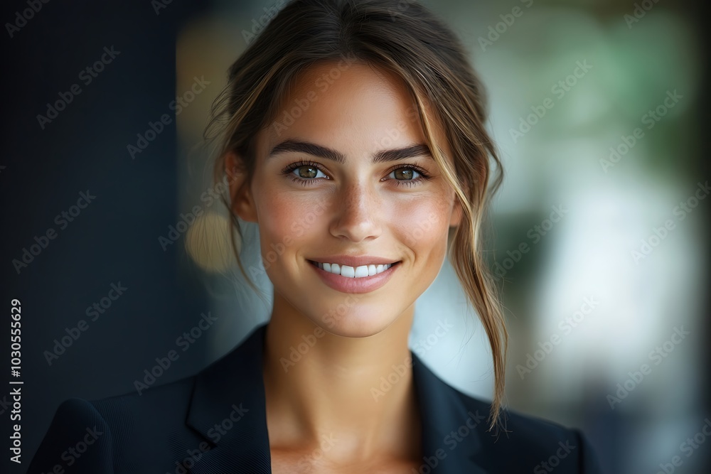 Happy Freckled Businesswoman with Blue Eyes Smiling Happy Freckled Businesswoman with Blue Eyes Smiling
