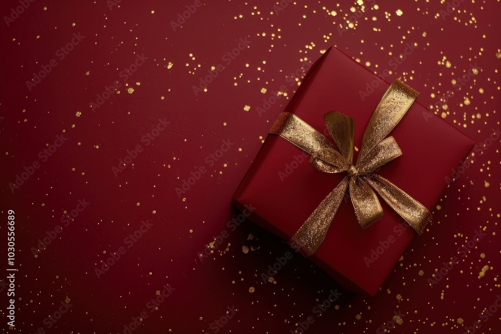 Red gift box with gold ribbon background red background celebration. Red gift box with gold ribbon background red background celebration.
