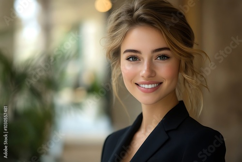 Smiling Blonde Businesswoman in Casual Blazer