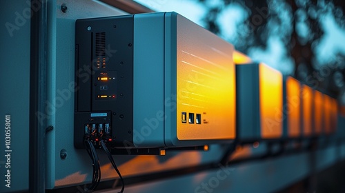 Close-Up of a Solar Inverter Illuminated by Soft Technology Light