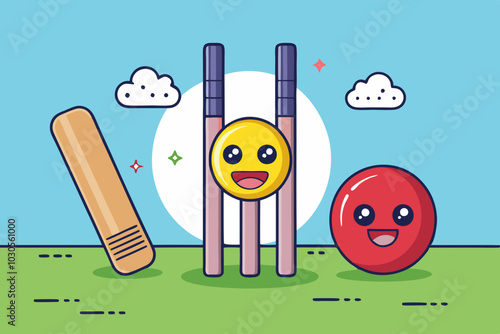 cricket bat with ball and stumps vector illustration