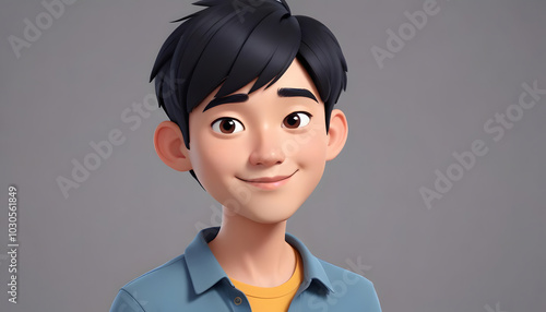 Friendly 3D Boy Character with a Cheerful Smile