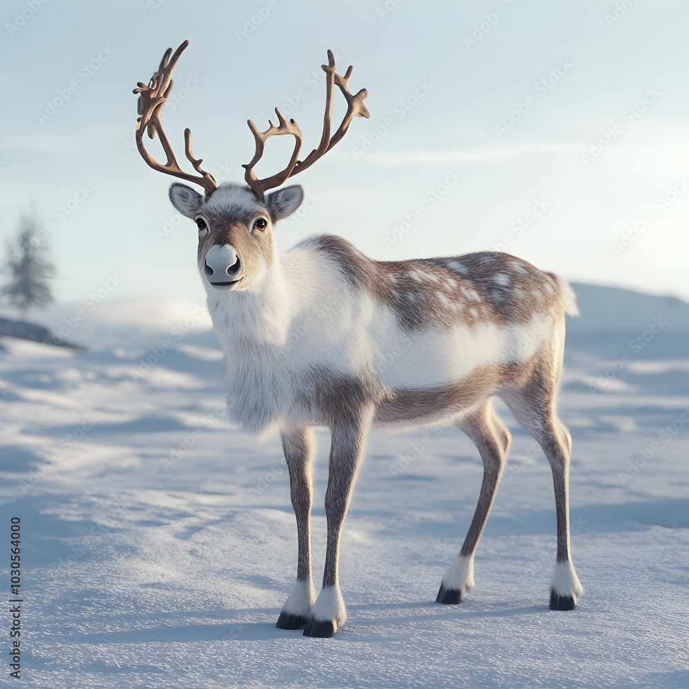 Majestic Reindeer Roaming in Pristine Snowy Landscape Majestic Reindeer Roaming in Pristine Snowy Landscape