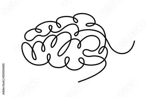 Human brain continuous one line symbol drawing. Brain medical health icon in simple linear doodle style. Continuous line vector illustration with editable stroke for medicine poster, infographic